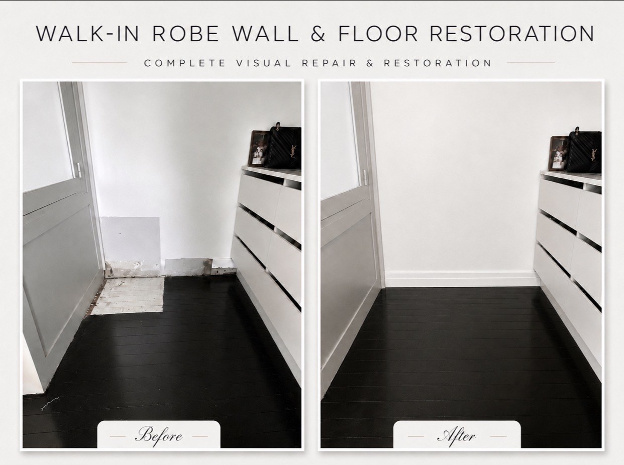 Walk in robe wall and floor restoration
